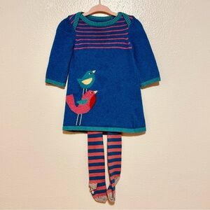 birds kint dress with tights set Mini boden 6-12m
